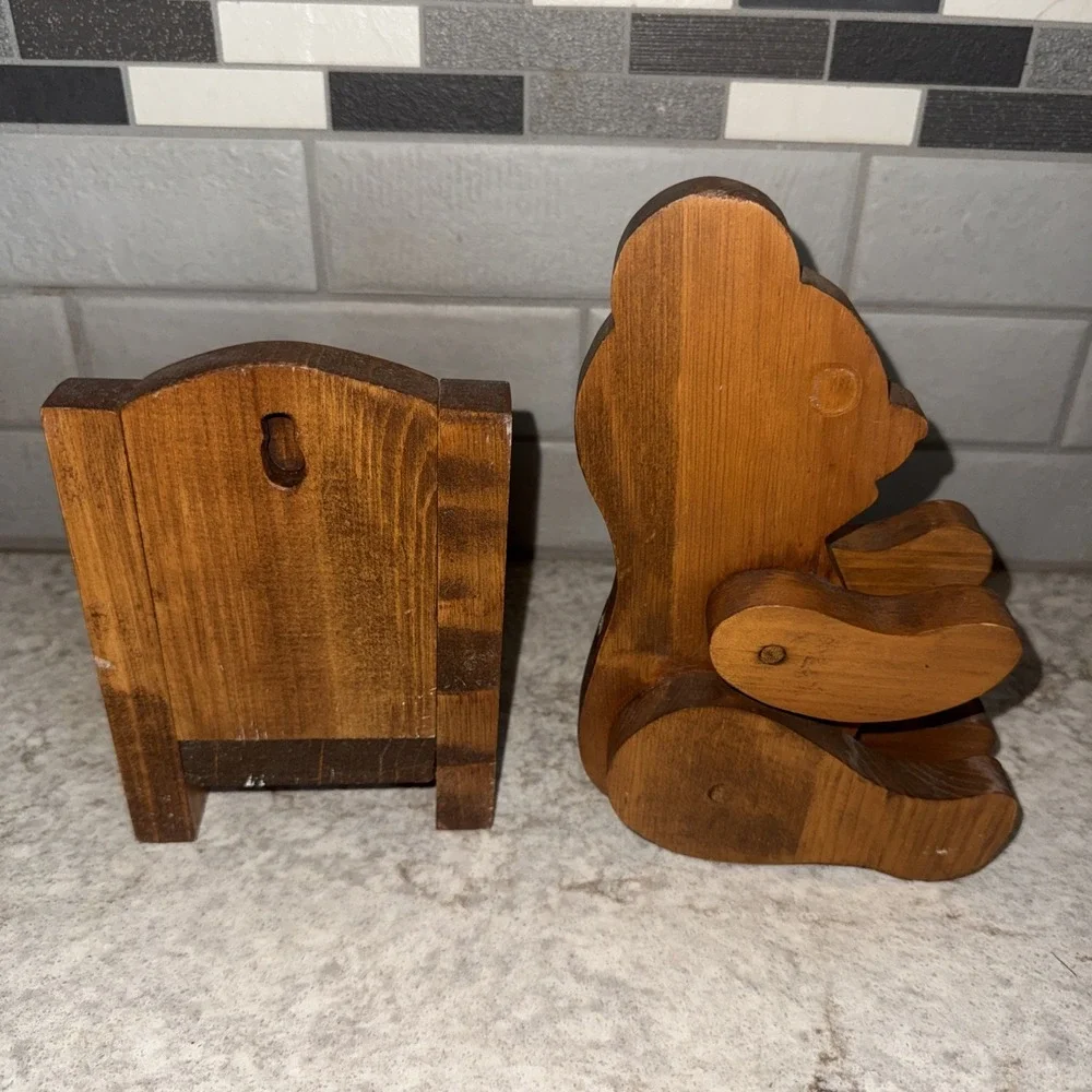 Vintage Wood Hanging Shelf Chair & Bear Brown Farmhouse Cottage Decor READ